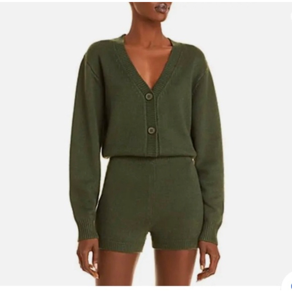 AQUA Olive Long Sleeve Knit Romper Size M